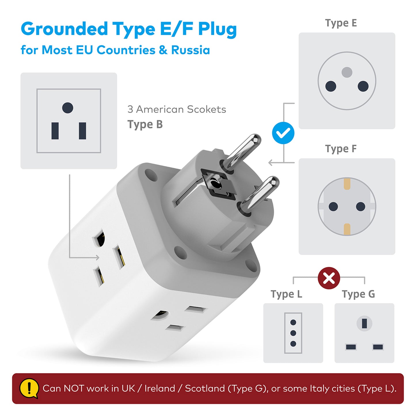 Travel Plug Adapter for US to France Germany