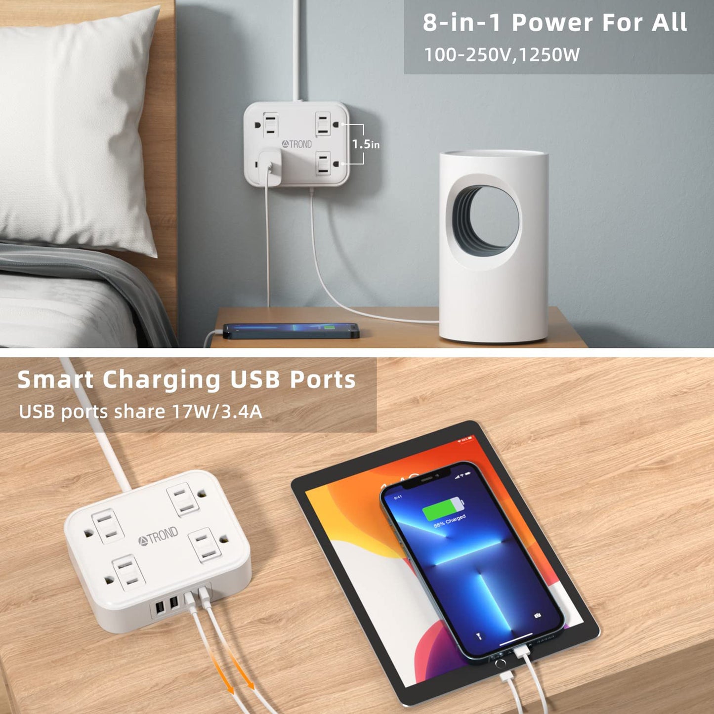 Two Prong Power Strip USB - TROND 2 Prong to 3 Prong Outlet Adapter