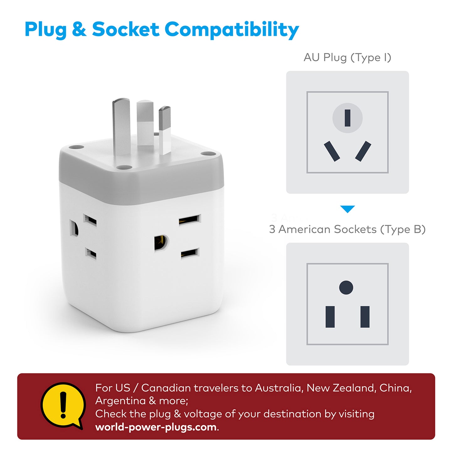 Travel Plug Adapter for US to Australia