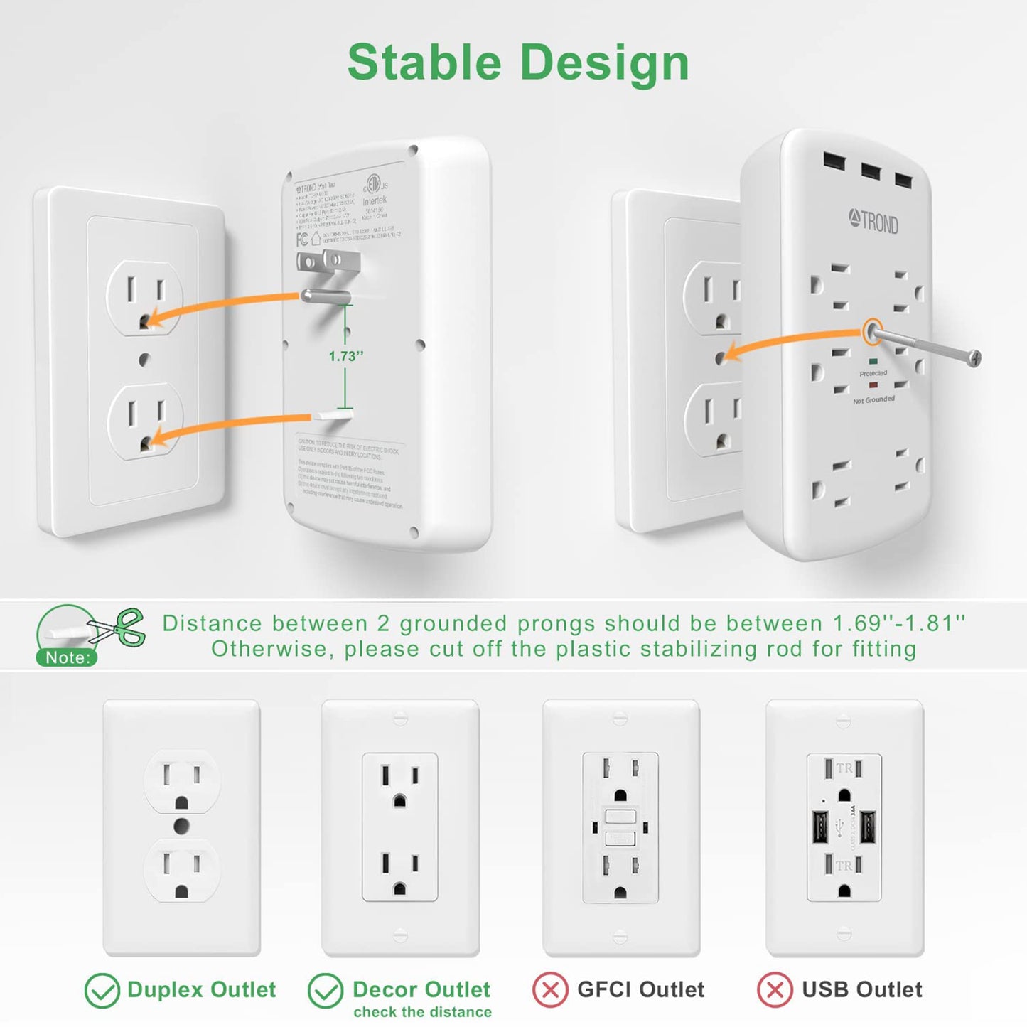 6 Outlet Surge Protector Wall Plug with 3 USB Ports