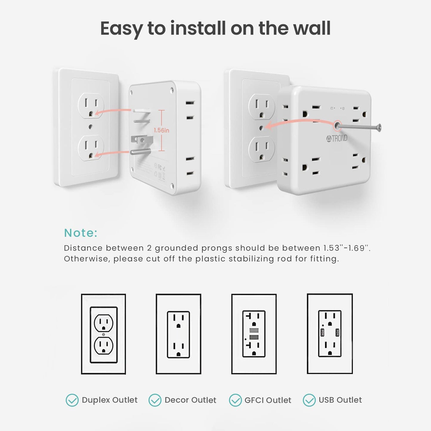 Multi Plug Outlet Extender - 8 Widely Spaced Outlet Splitter, 4 USB Wall Charger, 1440J Surge Protection