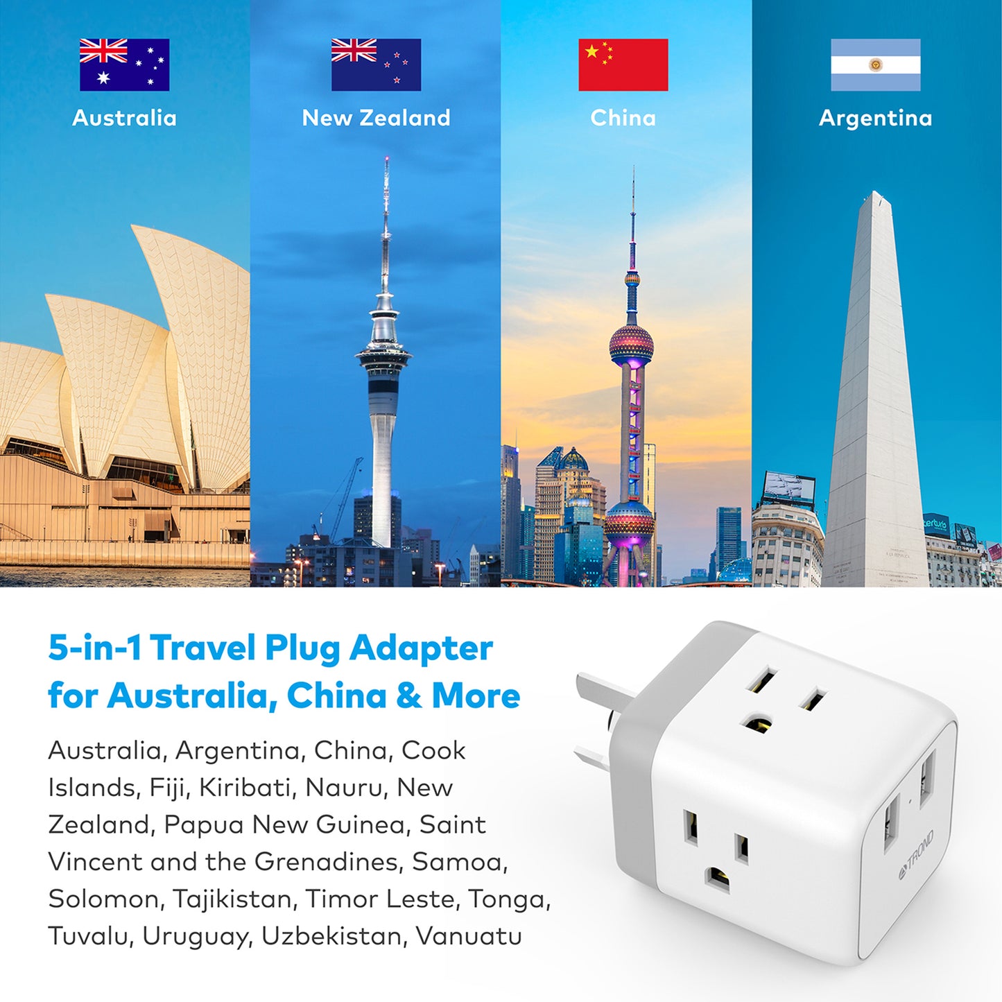 Travel Plug Adapter for US to Australia