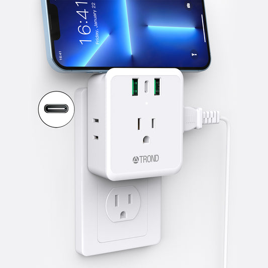 Multi Plug Outlet Extender 4 Outlet Splitter with 3 USB Wall Charger
