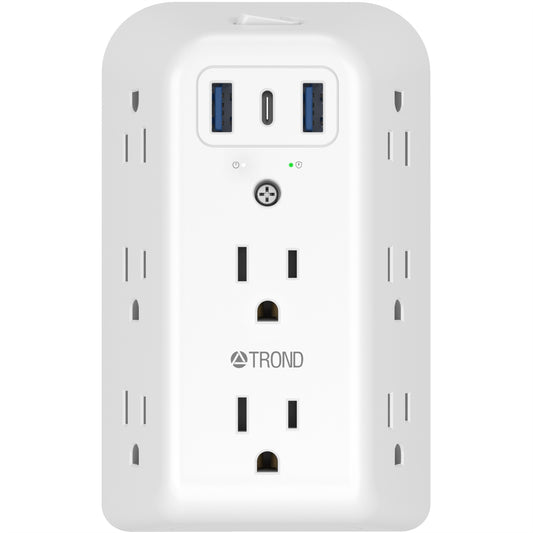 USB Wall Charger Surge Protector Power Strip, 8 Outlet Extender, 3 USB Charging Ports
