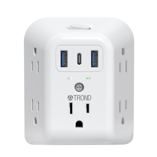 2 Prong to 3 Prong Outlet Adapter, TROND 5 Outlet Splitter with 3 USB Ports