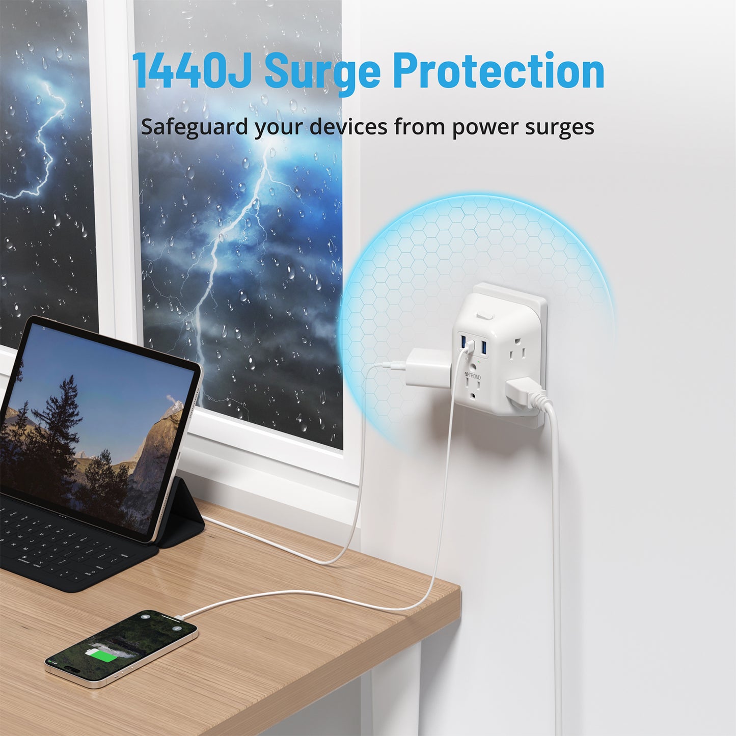 2 Prong to 3 Prong Outlet Adapter, TROND 5 Outlet Splitter with 3 USB Ports