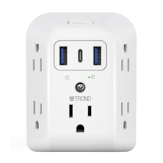 USB Wall Charger Surge Protector 5 Outlet Extender and 3 USB Charging Ports