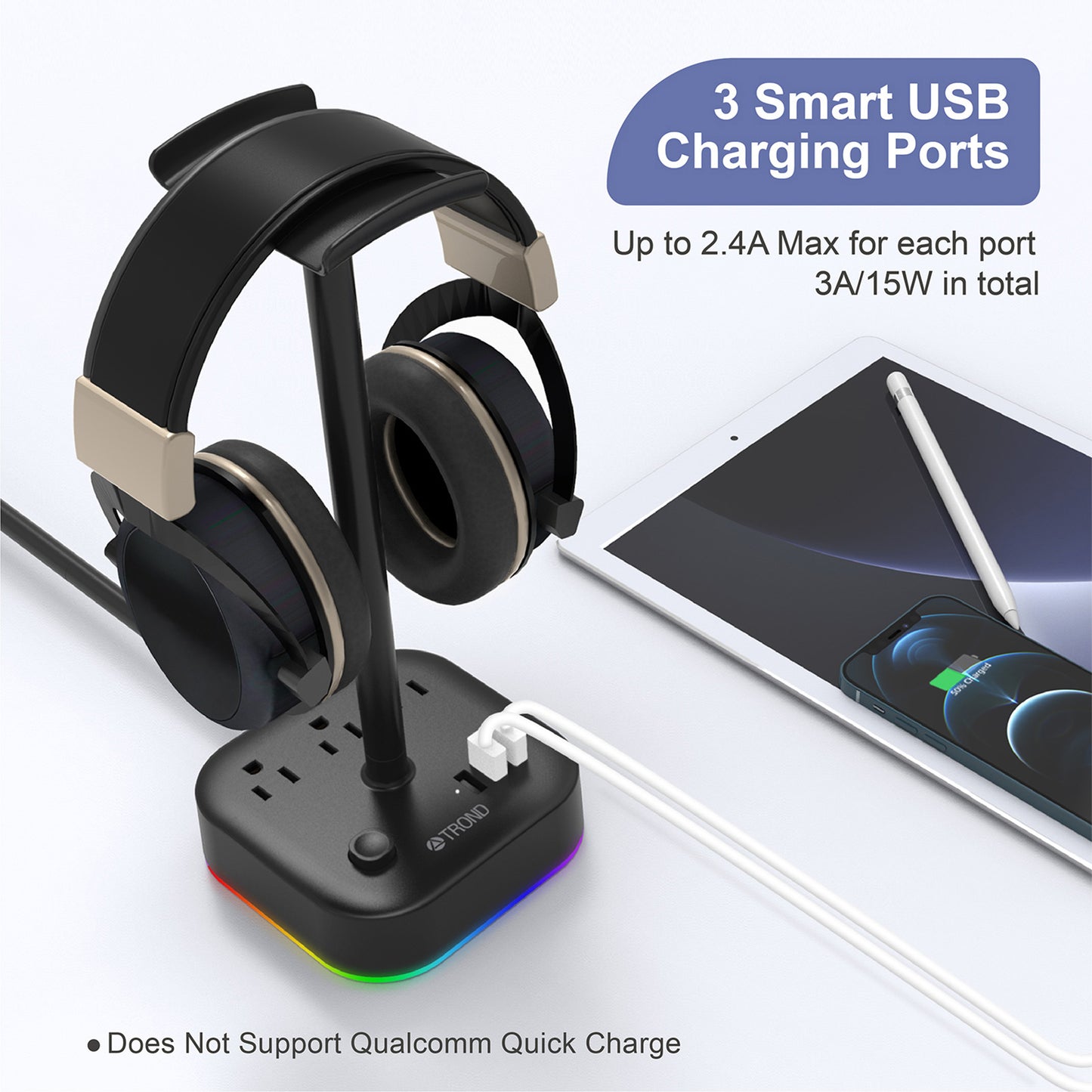 Gaming Headset Stand with 3 AC Outlets & 3 USB Ports