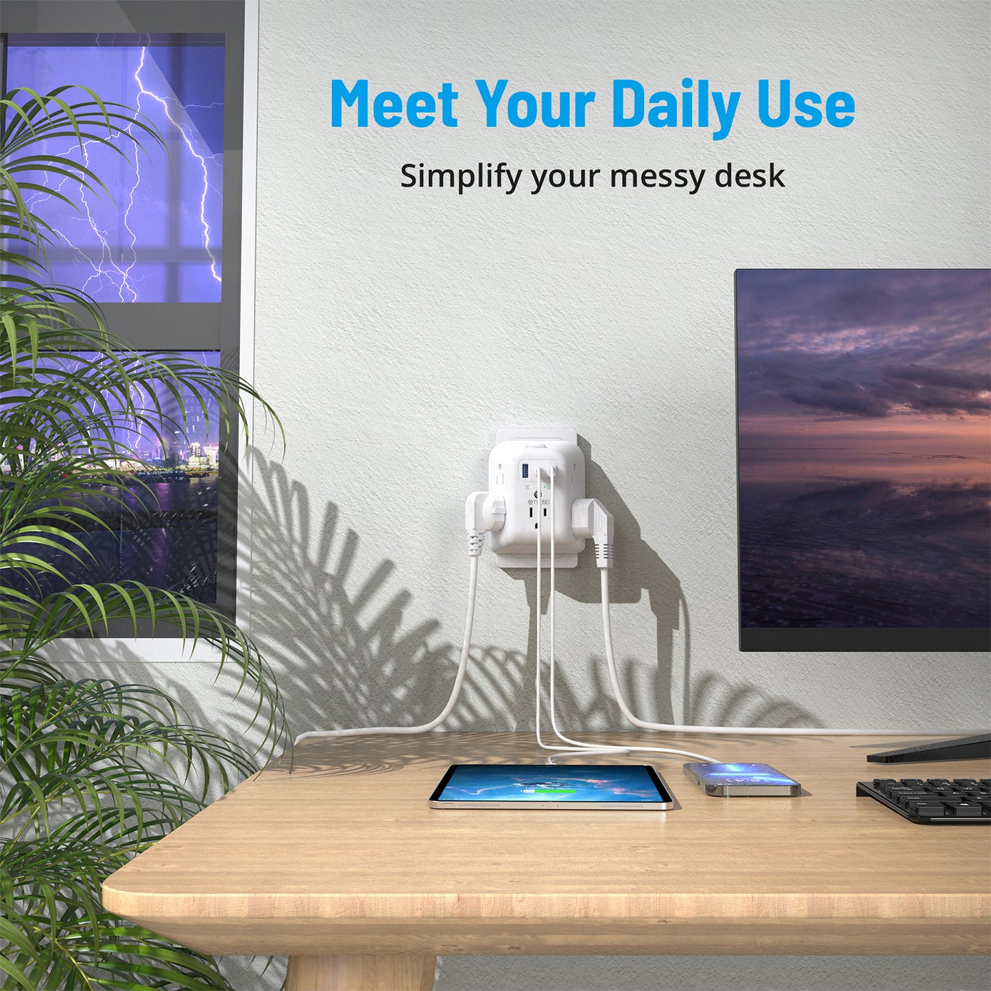 USB Wall Charger Surge Protector 5 Outlet Extender and 3 USB Charging Ports