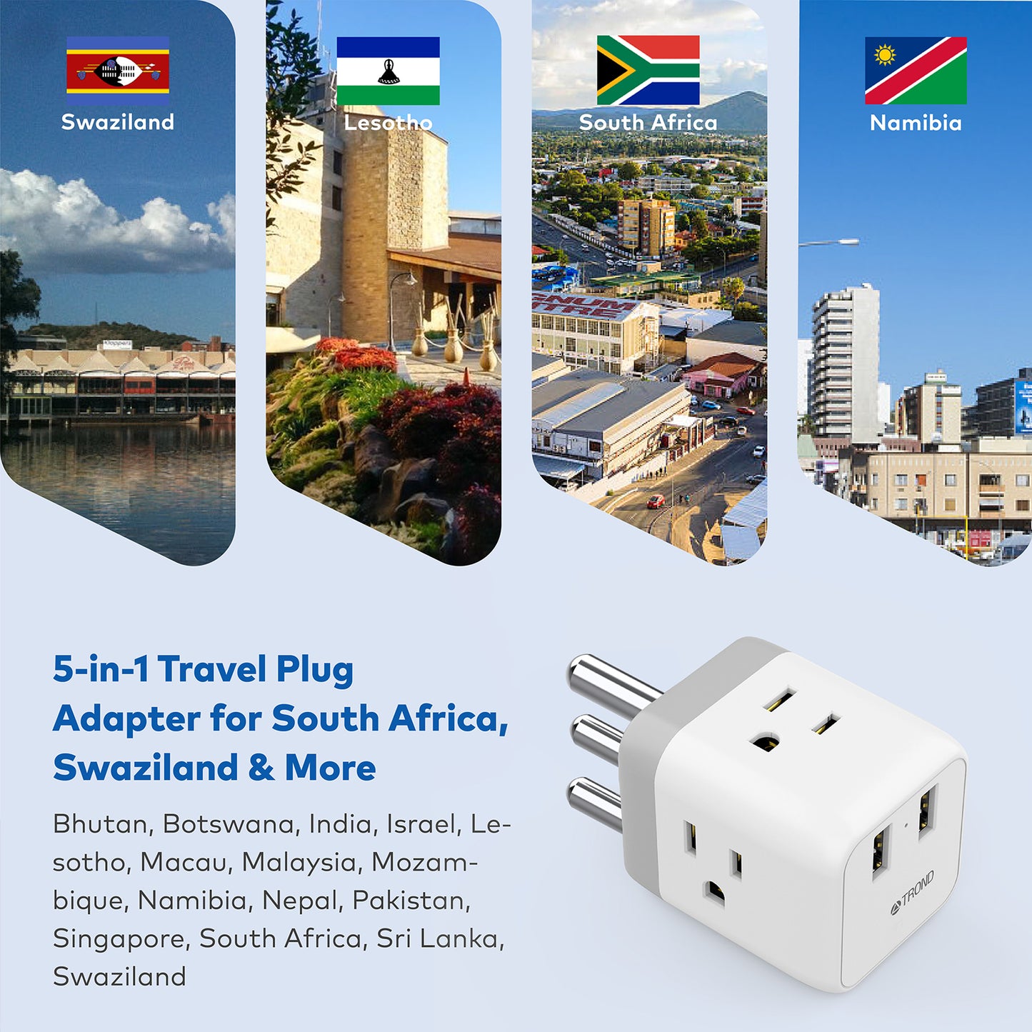 Travel Plug Adapter for US to South Africa