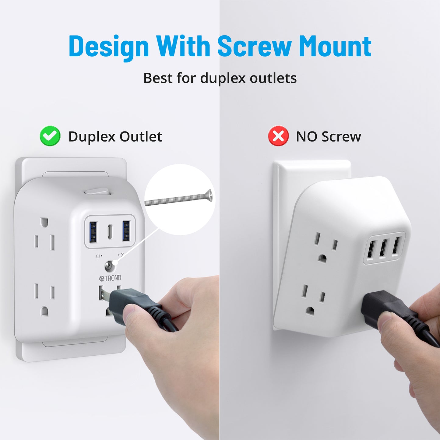 USB Wall Charger Surge Protector 5 Outlet Extender and 3 USB Charging Ports
