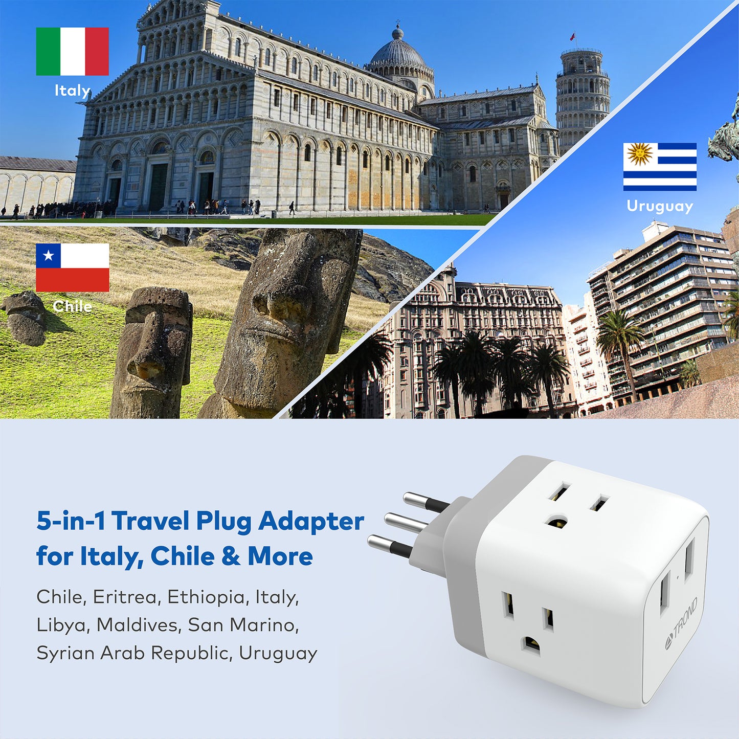 Travel Plug Adapter for US to Italy