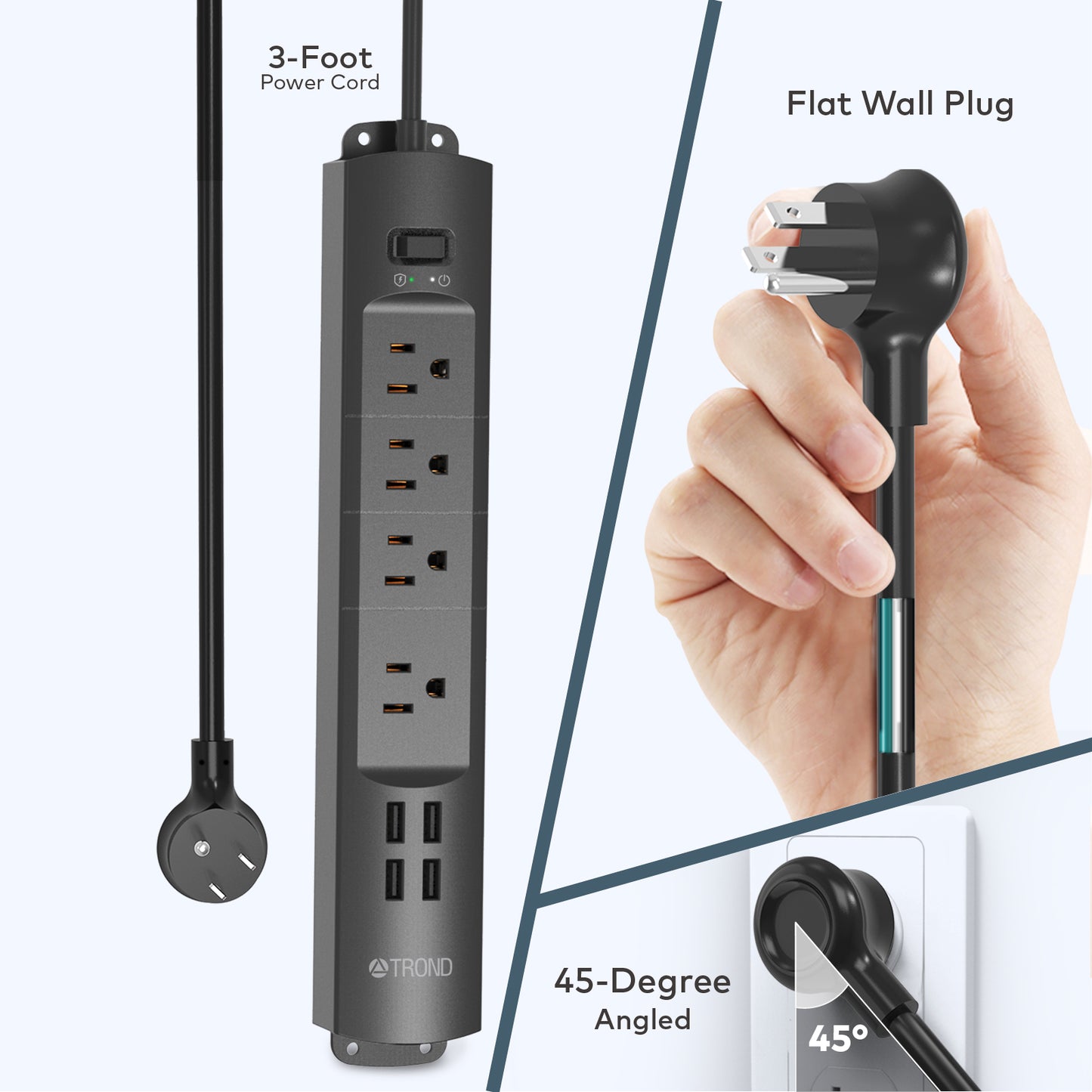Surge Protector Power Strip with USB, 4 AC Outlets 1440J Surge Protection