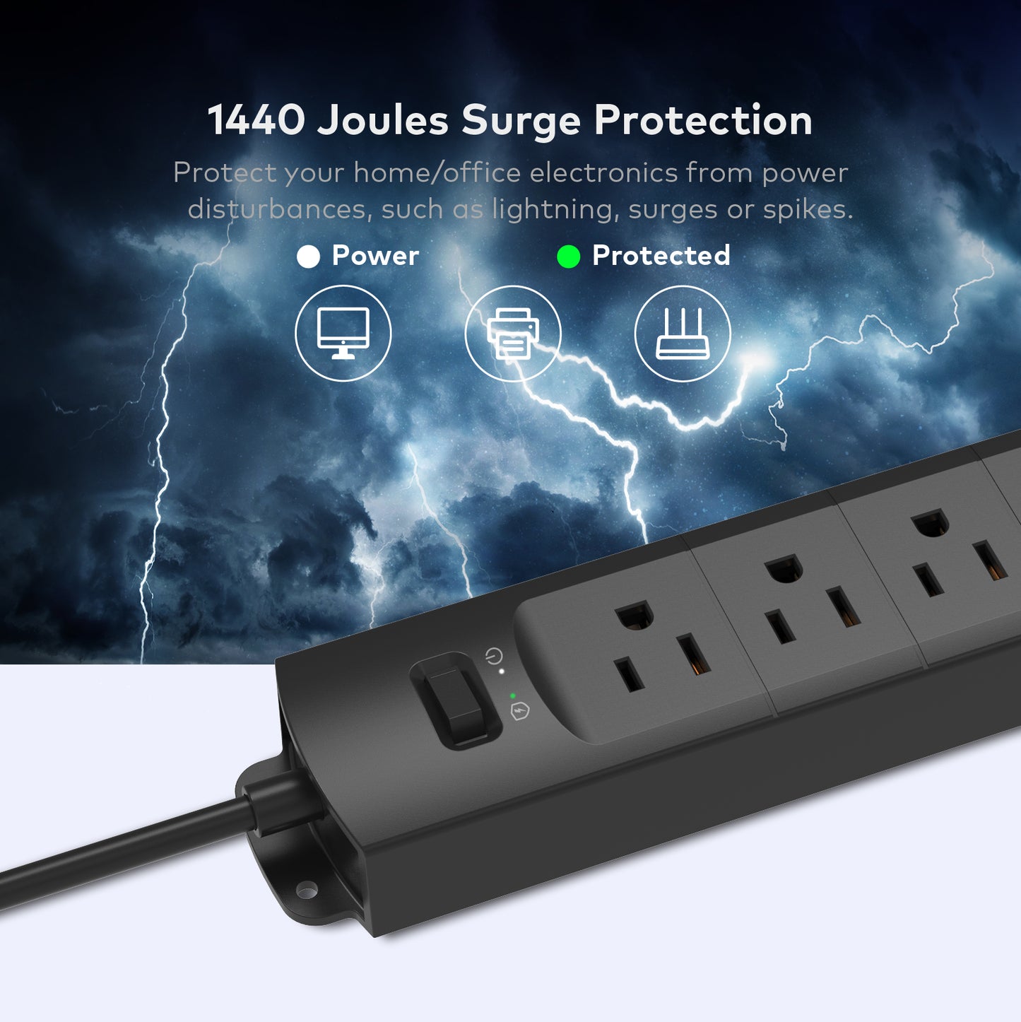 Surge Protector Power Strip with USB, 4 AC Outlets 1440J Surge Protection