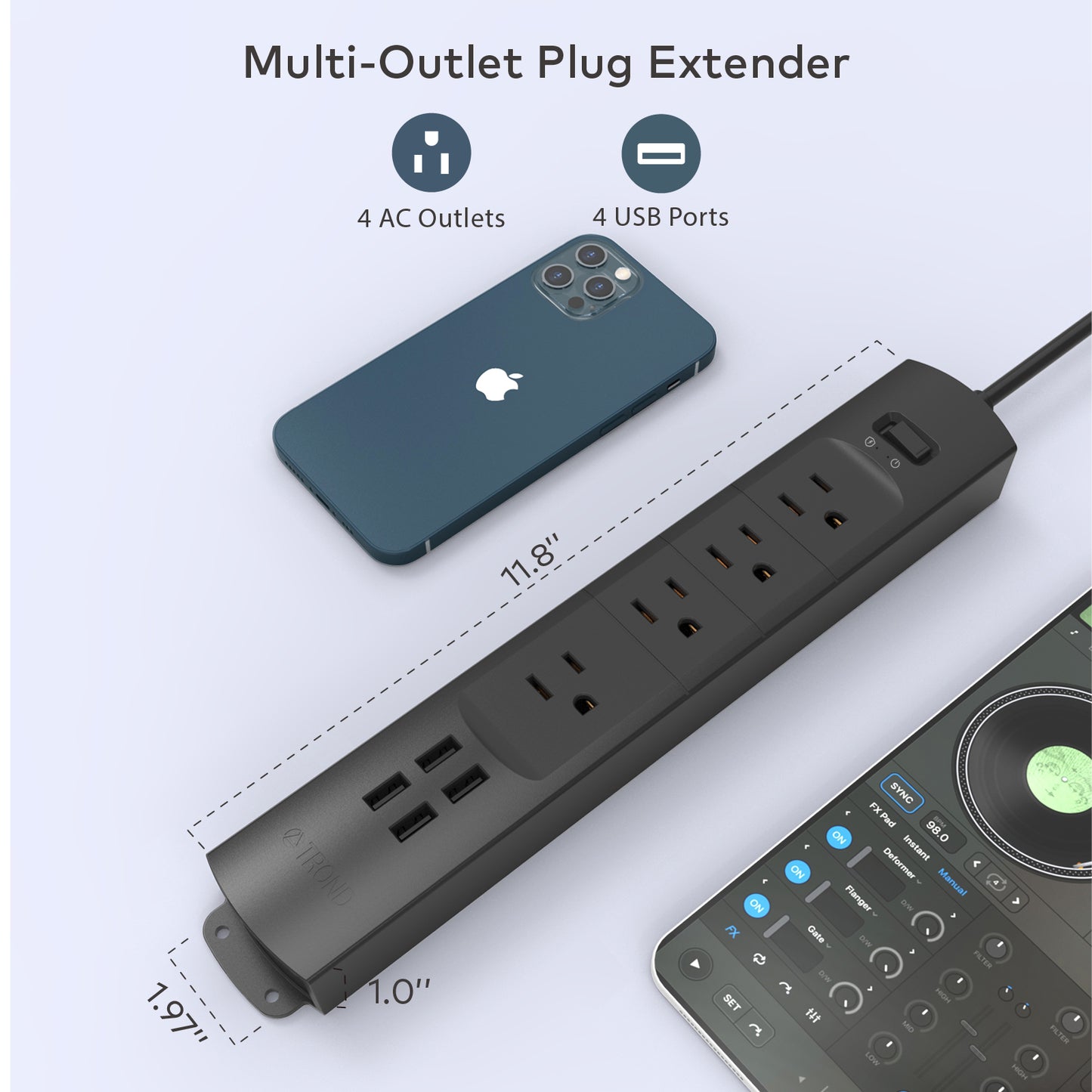 Surge Protector Power Strip with USB, 4 AC Outlets 1440J Surge Protection