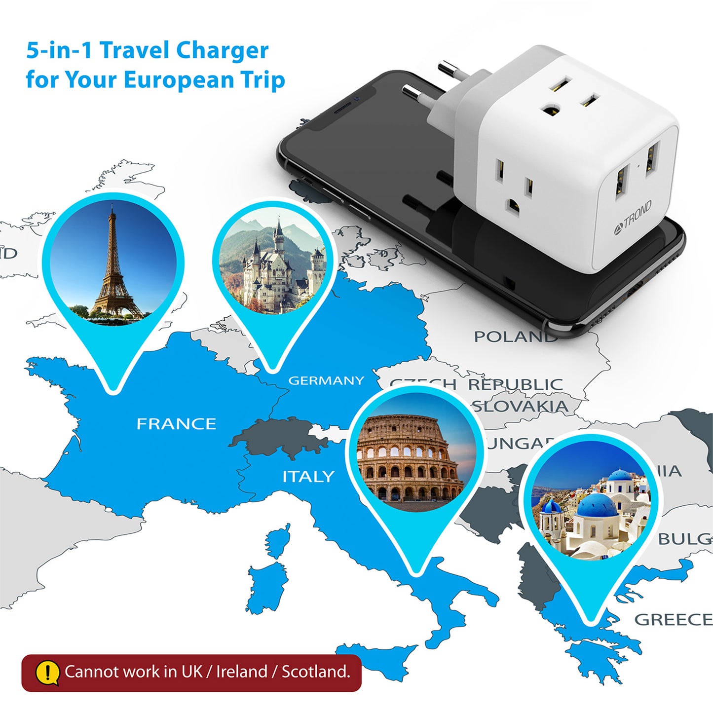 Travel Plug Adapter for US to Europe Type C 2Pack