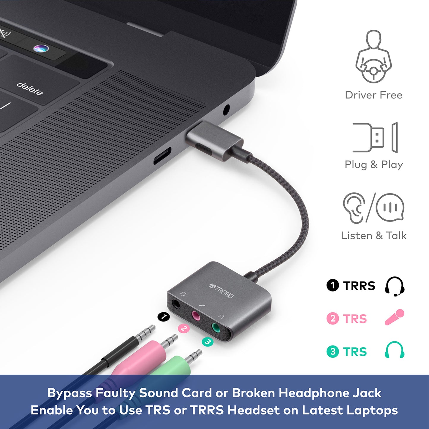 USB Audio Adapter w/ 3.5mm TRS & TRRS Jacks