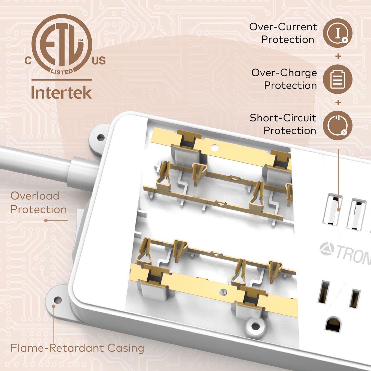 5-Outlet Surge Protector w/ 3 USB Ports, 1300J White
