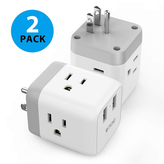 3-Outlet Wall Tap w/ 2 USB Ports, 2-Pack