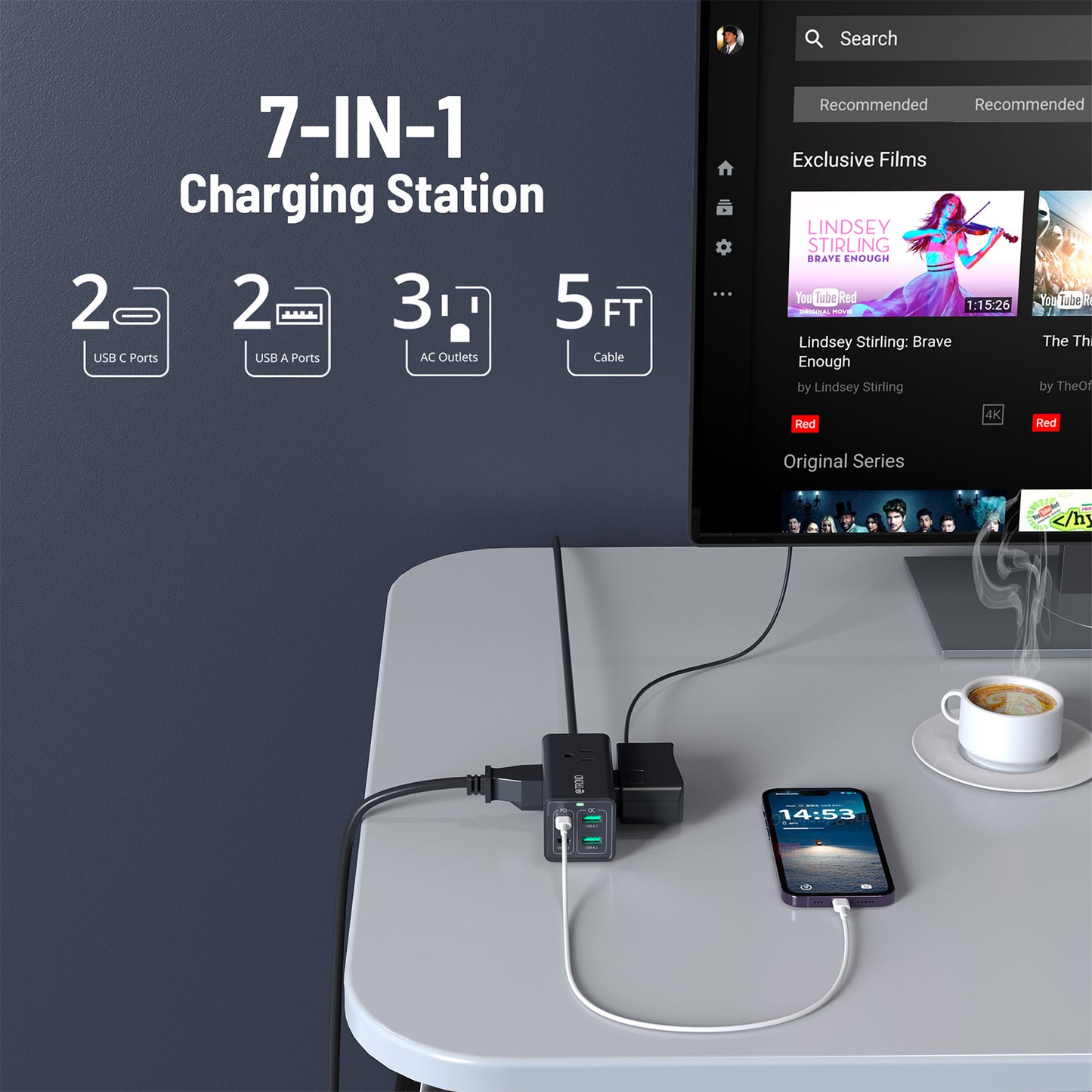 TROND USB C Charger, 65W USB C Charging Station Desktop Power Strip for Travel and Work